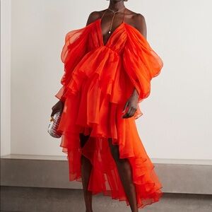 ZIMMERMAN Natura Tranquility Gather Mini Silk Dress Tomato Red size 0